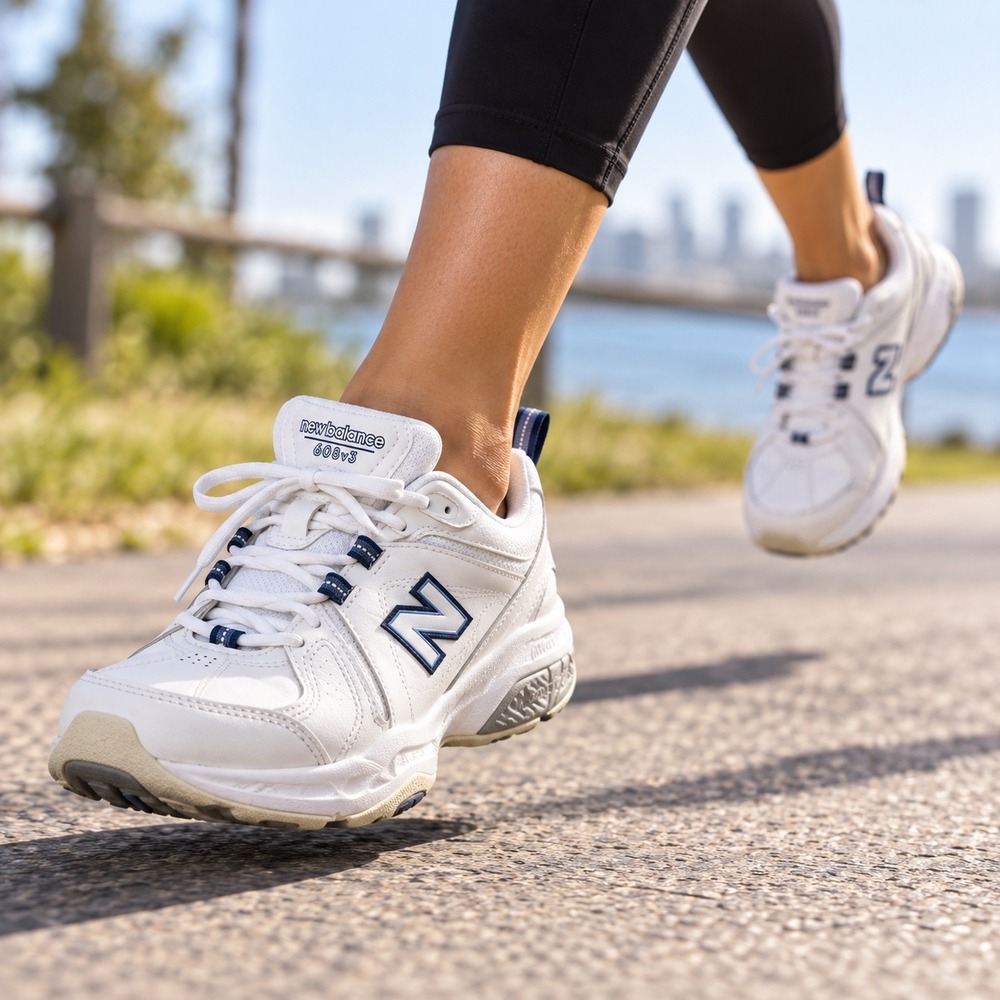 New Balance 608v3 Womens White Navy Leather Training Shoes WX608V3W Size 7
